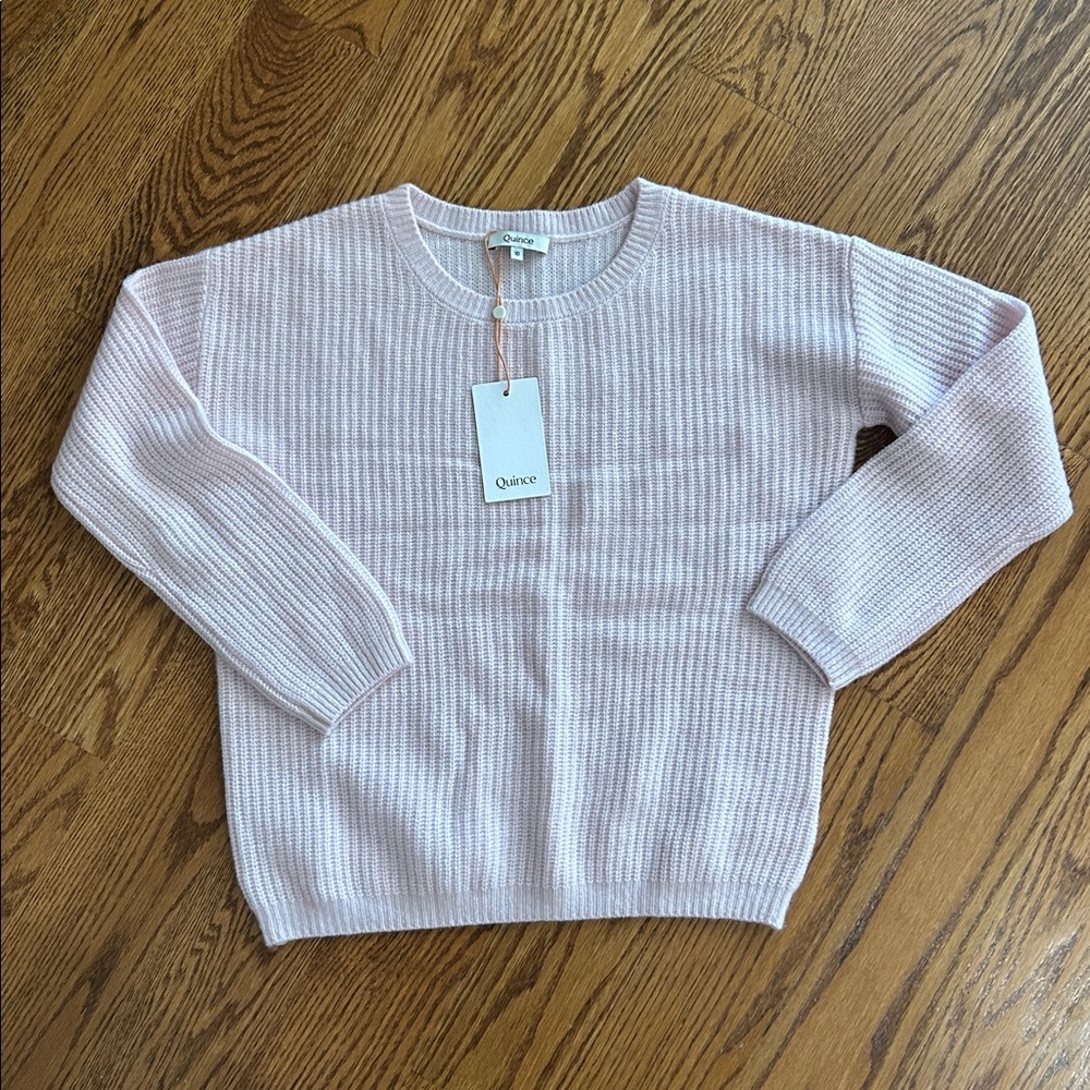 NEW Quince | 100% Cashmere Blush Pink Fisherman Sweater - Picture 3 of 4